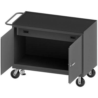 Durham Mfg 24" x 48" 2 Door 1 Drawer Mobile Rubber Top Workstation with Floor Lock 3413-RM-FL-95