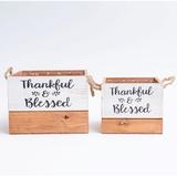 Gracie Oaks Thankful & Blessed 2 Piece Crate Set Manufactured Wood in Brown/Orange | 6 H x 8.25 W x 8.25 D in | Wayfair