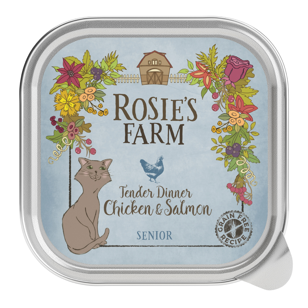 48x100g Senior Chicken & Salmon Trays Rosie's Farm Wet Cat Food