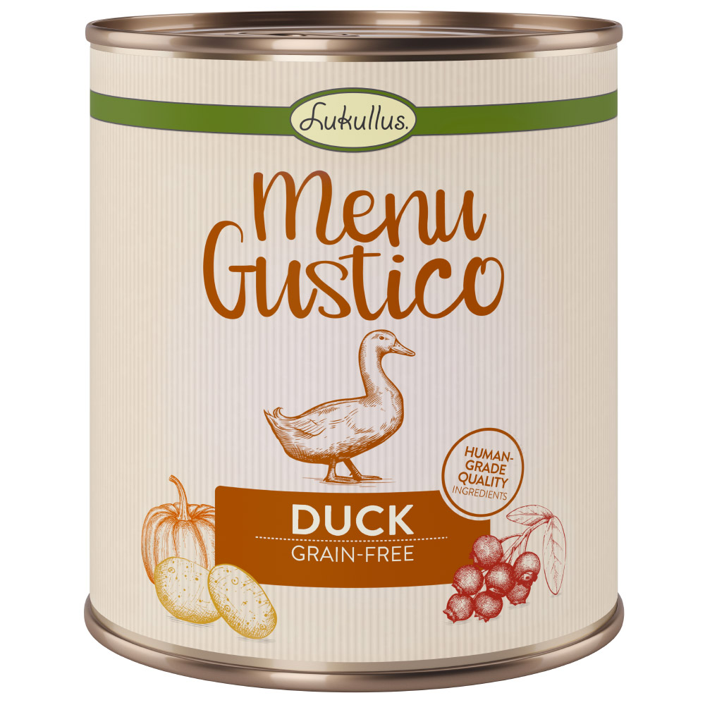 6x800g Duck, Carrot, Cowberries, Rosemary Menu Gustico Lukullus Wet Dog Food