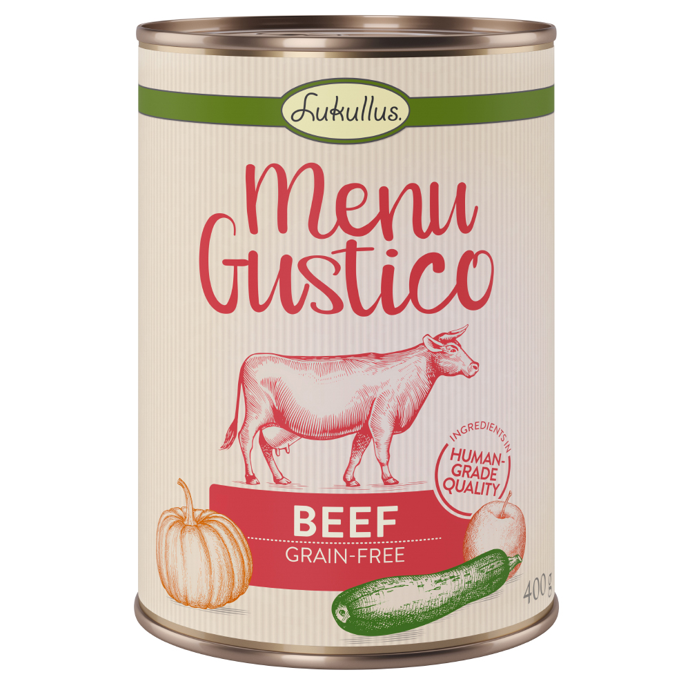 24x400g Adult, Beef, Pumpkin, Apple, Oregano Menu Gustico Lukullus Wet Dog Food