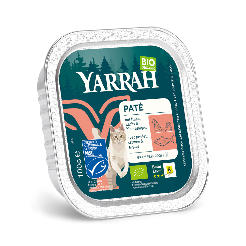 12x100g Pâté Salmon with Seaweed Yarrah Organic Wet Cat Food