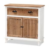 Glynn Two-Tone White and Oak Brown Wood 2-Door Storage Cabinet