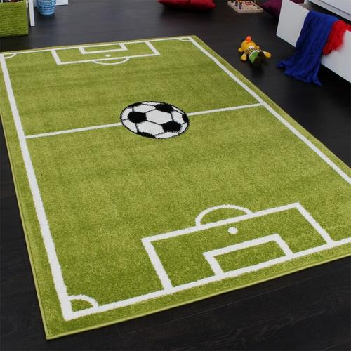 Paco Home - Teppich Kinderzimmer Jungs Fußball Spielteppich Kinderteppich Fußballplatz Grün 160x220