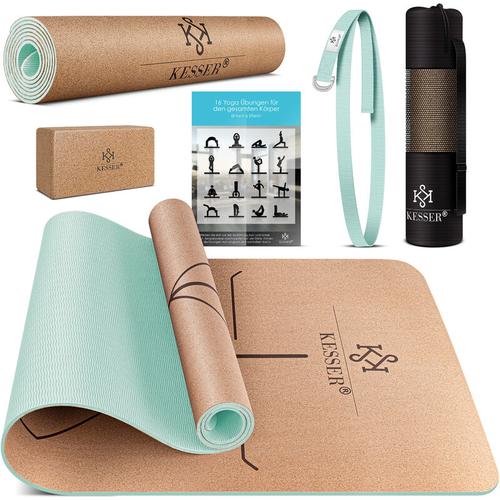 Kesser – Yogamatte Kork Inkl. Tragegurt Tasche & Yoga-Block Gymnastikmatte Yoga Matte rutschfest