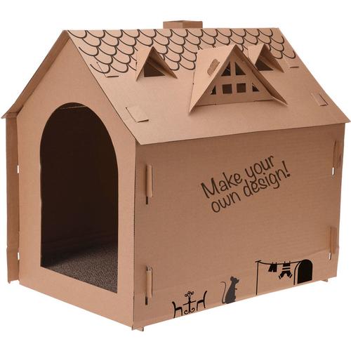 Katzenhaus aus Wellpappe - 48x44x36 cm - DIY Katzenhütte zum selber gestalten - Katzenhöhle