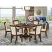 East West Furniture Dining Table Set - a Round Wooden Table and Light Beige Linen Fabric Chairs, Antique Walnut(Pieces Option)