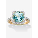 Women's 14K Yellow Gold Over Silver Genuine Blue Topaz And Round Cz Ring by PalmBeach Jewelry in Gold (Size 7)