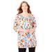 Plus Size Women's Perfect Printed Three-Quarter-Sleeve Scoopneck Tunic by Woman Within in White Painterly Bloom (Size 1X)