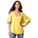 Plus Size Women's Ruffle-Sleeve Top with Cold Shoulder Detail by Roaman's in Lemon Mist (Size 12)