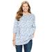 Plus Size Women's Perfect Printed Elbow-Sleeve Boatneck Tee by Woman Within in White Lovely Ditsy (Size 30/32) Shirt