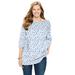 Plus Size Women's Perfect Printed Elbow-Sleeve Boatneck Tee by Woman Within in White Lovely Ditsy (Size 34/36) Shirt