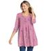 Plus Size Women's V-Neck Pintucked Tunic by Woman Within in Pink Orchid Marigold Floral (Size 34/36)