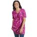 Plus Size Women's Perfect Printed Short-Sleeve Shirred V-Neck Tunic by Woman Within in Raspberry Sorbet Field Floral (Size 4X)