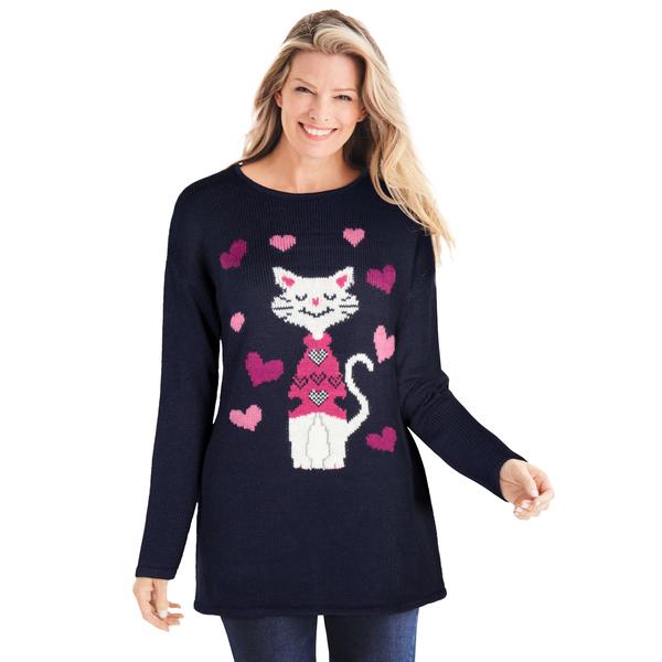 plus-size-womens-motif-sweater-by-woman-within-in-navy-cat--size-3x--pullover/
