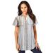 Plus Size Women's Seersucker Big Shirt by Roaman's in Natural Seersucker Stripe (Size 32 W)