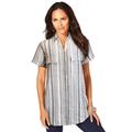 Plus Size Women's Seersucker Big Shirt by Roaman's in Natural Seersucker Stripe (Size 24 W)