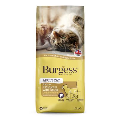 2x10kg Chicken & Duck Adult Burgess Dry Cat Food