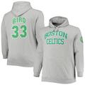 Men's Mitchell & Ness Larry Bird Heathered Gray Boston Celtics Big Tall Name Number Pullover Hoodie