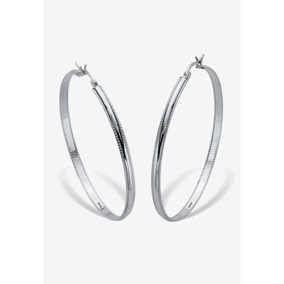 Plus Size Women's Sterling Silver Diamond Cut Beaded Edge Hoop Earrings (53Mm) Jewelry by PalmBeach Jewelry in Silver