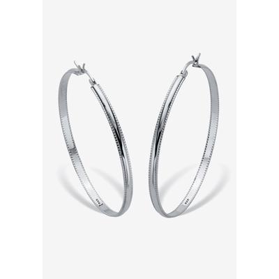 Women's Sterling Silver Diamond Cut Beaded Edge Hoop Earrings (53Mm) Jewelry by PalmBeach Jewelry in Silver