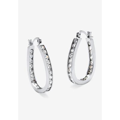 Women's Silver Tone Inside Out Channel Set Hoop Ea...