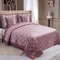 ZIMEL HOMES 5 Pieces Luxury Velvet Quilted Bedspread Bed Throw Comforter Set with Pillowcase & Cushion Covers (Blush Pink)