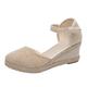 ZHIZIHUA lace up espadrilles womens rose gold wedges covered toe sandals womens wide fit sandals womens lace up espadrilles womens ladies platform sandals memory foam wedge sandal (Beige,4.5UK)