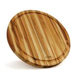 5-pc Cutting Board Set Round Teak Wood 15in Cutlery Chopping Board Set