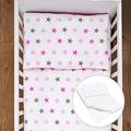 Baby Comfort 4 Piece Junior Bedding Set 150x120 cm Duvet and Pillow with Covers (Pink Stars)