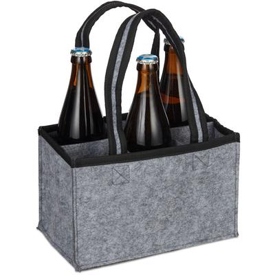 Relaxdays 6er Flaschenträger, Filz, Männerhandtasche Bier, Stoff Flaschentasche für 0,5 l Flaschen, Image