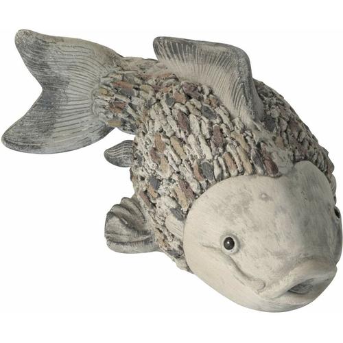 Steinfigur Fisch 36 cm Koi Deko Gartenfigur Polystone Steinoptik – Mehrfarbig