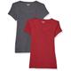 Amazon Essentials Damen T-Shirt mit Flügelärmeln und U-Ausschnitt in schmaler Passform, 2er-Pack, Kohlegrau Meliert/Burgunderrot, M