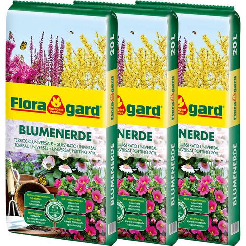 Blumenerde Universalerde zum Topfen und Umtopfen Substrat mit Guano (3 x 20L) - Floragard