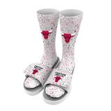 Men's ISlide White Chicago Bulls Team Logo Speckle Socks & Slide Sandals Bundle