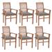 vidaXL Dining Chairs 6 pcs with Gray Cushions Solid Teak Wood - 24.4" x 22.2" x 37"