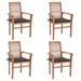 vidaXL Dining Chairs 4 pcs with Taupe Cushions Solid Teak Wood - 24.4" x 2.2" x 37"