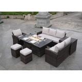 7-Piece Outdoor Sofa with Aluminium table top Fire Pit Set
