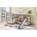 Modern Style Full and Twin Size Pine Wood+MDF L-Shaped Bunk Bed with Slide and Short Ladder, 4 Beds in 1