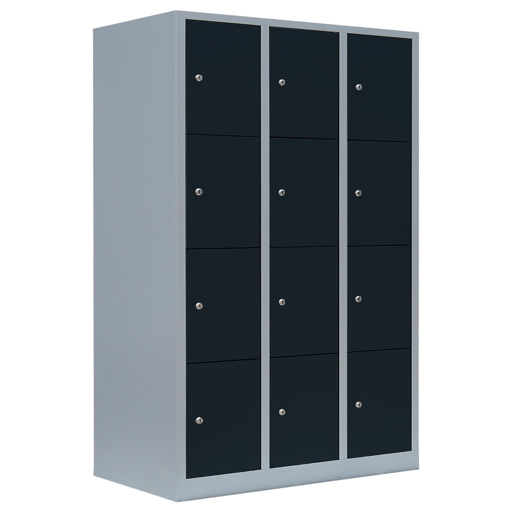 Lüllmann® Schließfachschrank, 3 Abteile, 12 Fächer, 1800 x 1185 x 500 mm, lichtgrau/anthrazit Image