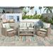 4-Piece All Weather Wicker Rattan Outdoor Sectional Sofa Includes 1 Loveseat, 2 Sofa Chairs with Ottomans & Coffee Table