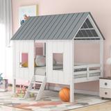 Twin Size Wood Loft Kids Bed Low Loft Beds with Ladder and a Slat Kit, Solid Pine Wood and Durable Construction Frame