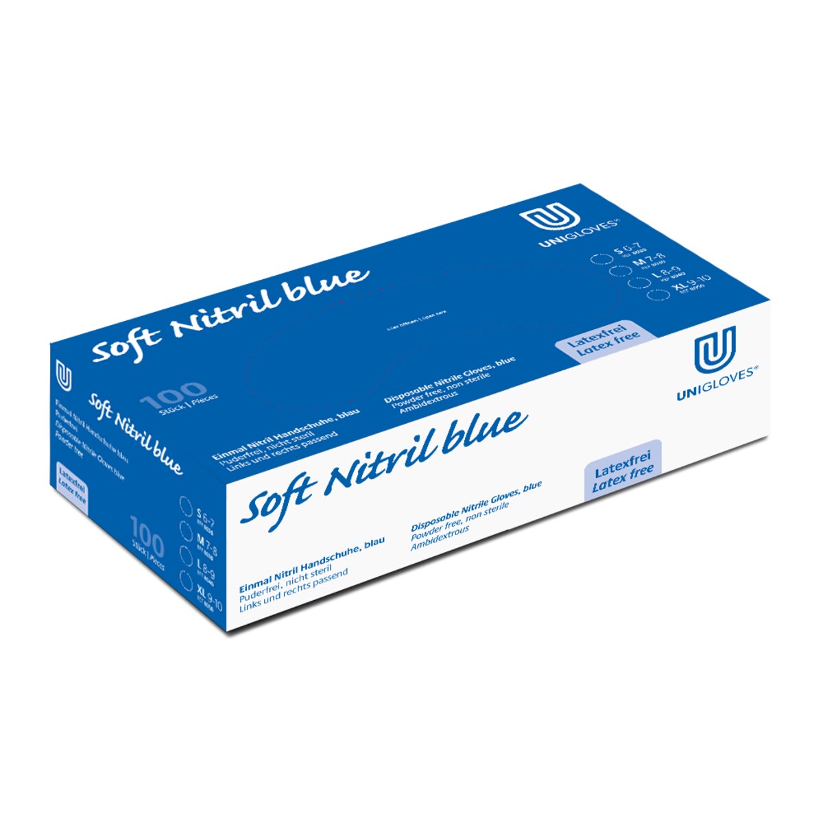 UNIGLOVES - Soft Blue ECO Nitrilhandschuhe, blau, Größe S, puderfrei, lebensmittelecht - 10x100 (1.000 Stück) Image