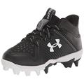 Under Armour Boy's Leadoff Mid Junior Rubber Molded Baseball Cleat Shoe, (001) Black/Black/White, 4 Big Kid