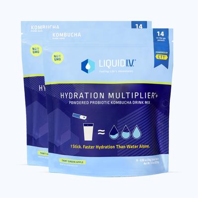 Liquid I.V. Tart Green Apple Hydration Multiplier+ Powdered Probiotic Kombucha (28 Pack) - Electrolyte Drink Mix Packets