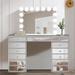 Everly Quinn Hollywood Vanity Set w/ Mirror Wood in White | 27 H x 31.5 W x 22 D in | Wayfair BDD5DFC34DA84B8C93E87AD3CDC1EECD