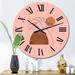 Designart 'Organic Abstract With Tropical Leaf On Pink I' Tropical wall clock