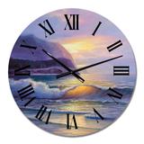 Designart 'Sunset Seascape With Sea Waves' Nautical & Coastal wall clock