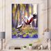 East Urban Home Two Crowned Cranes Dancing in Sunlit Forest Glade - Painting on Canvas Metal in Brown/Green | 32 H x 24 W x 1 D in | Wayfair