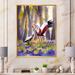 East Urban Home Two Crowned Cranes Dancing in Sunlit Forest Glade - Painting on Canvas Metal in Brown/Green | 32 H x 24 W x 1 D in | Wayfair
